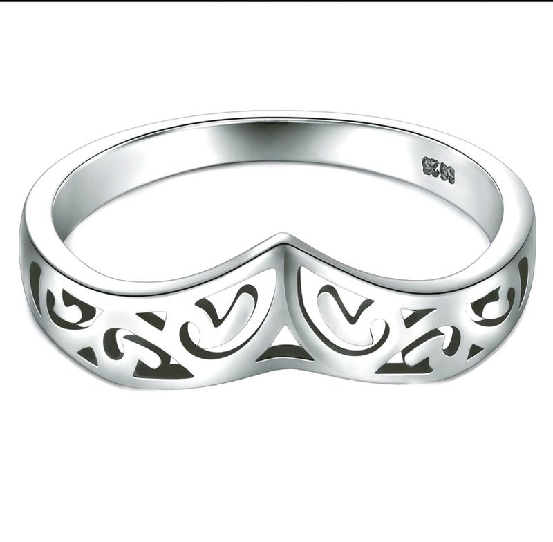 BORUO 925 Sterling Silver Ring Filigree Thumb Chevron High Polish Comfort Fit Band Ring Size 6 - Image 2